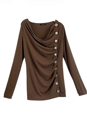 PattyBoutik Brown Long Sleeve Top with Button Detail Size L